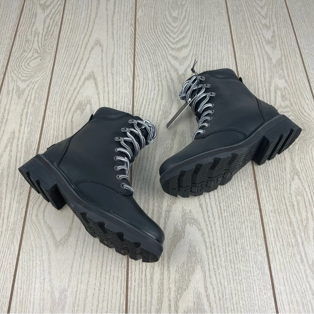 Sorel Women's Lennox Leather Lace-Up STKD WP Boots US8.5 Black / Sea Salt $190